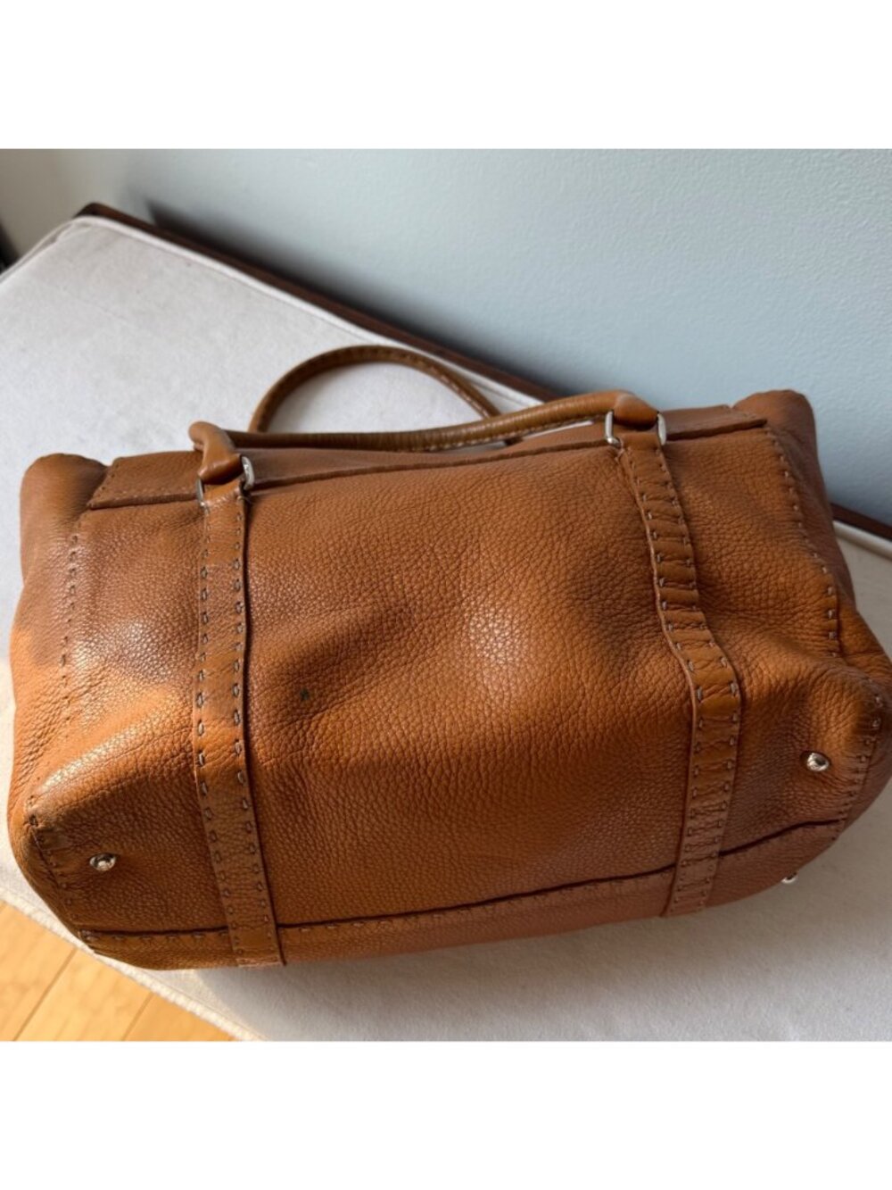 Fendi Selleria Italy Women's Satchel Bag Brown Leather Sterling Silver Plate 8BR - Picture 2 of 16